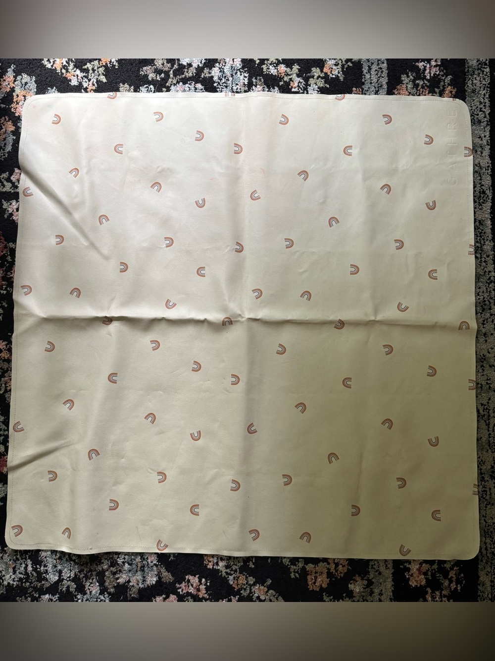 GATHRE | leather high chair floor mat | neutral rainbow design